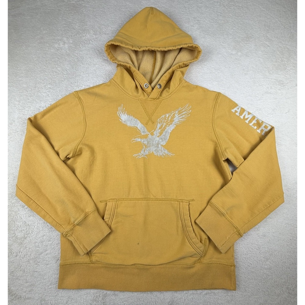 American Eagle Hoodie Women's Small Mustard Yellow Fleece Lined Eagle‎ Logo Y2K
